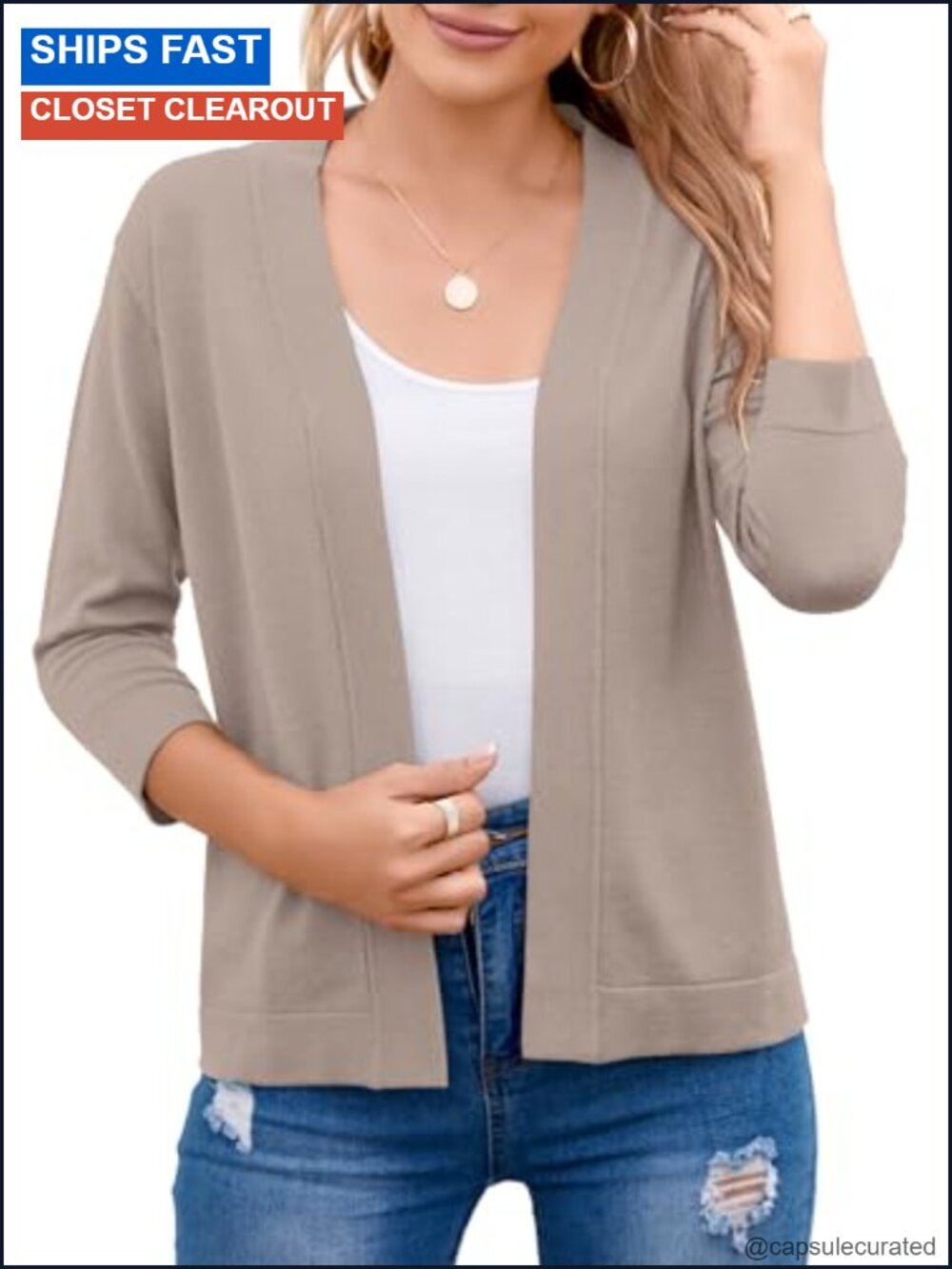 Women's Cropped Open Front Cardigan 3/4 Sleeve Viscose Nylon Knit Shrugs